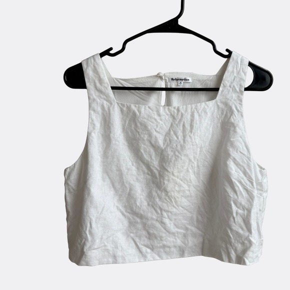 Reformation Saige Linen Crop Top – White – Women's Size M - Picture 2 of 6